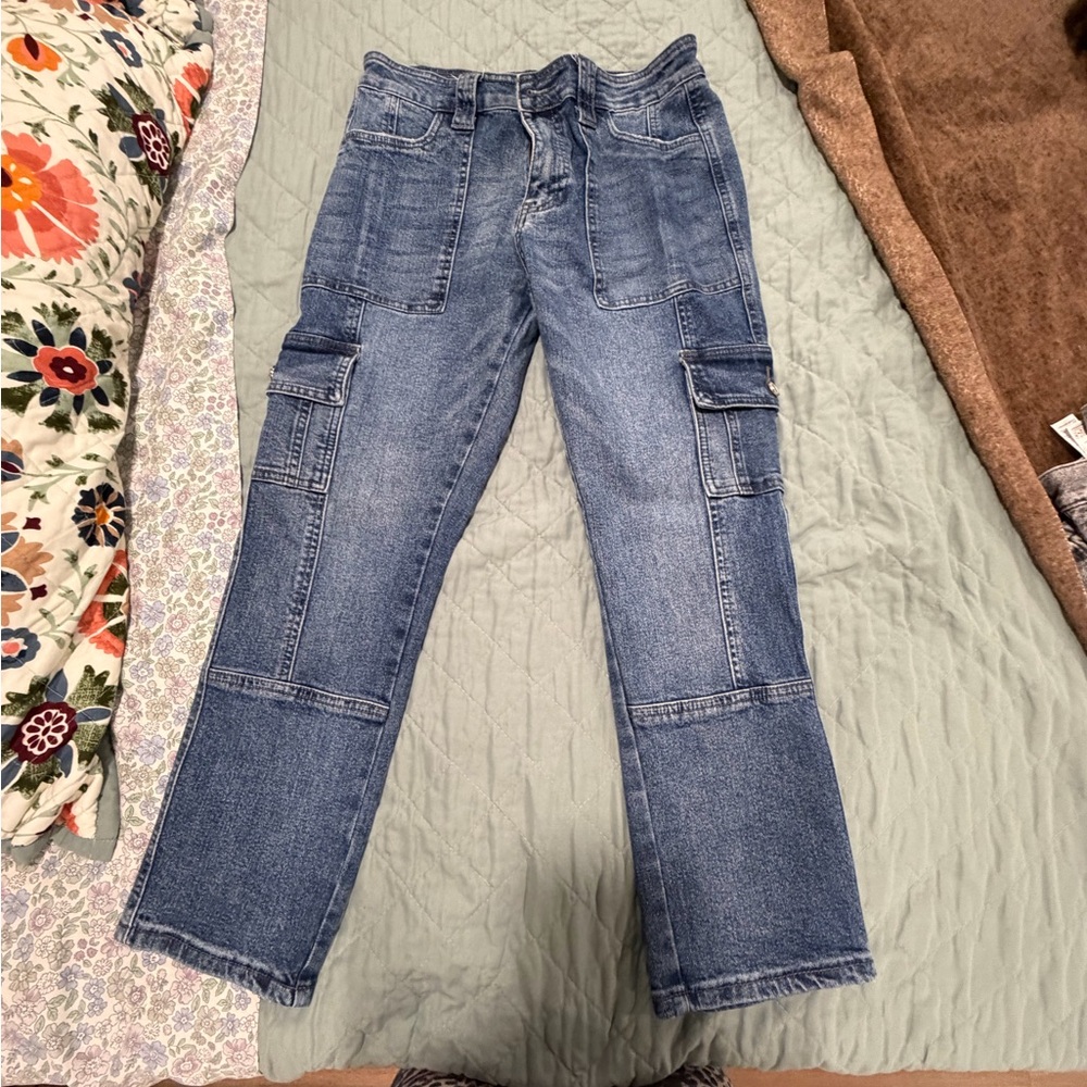 KanCan Washed Blue Cargo Denim Pants